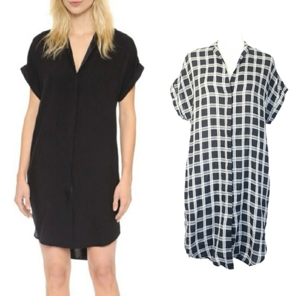 Rag & Bone Cooper Black Grey Plaid Button Shirt Dress Size L - Picture 1 of 16